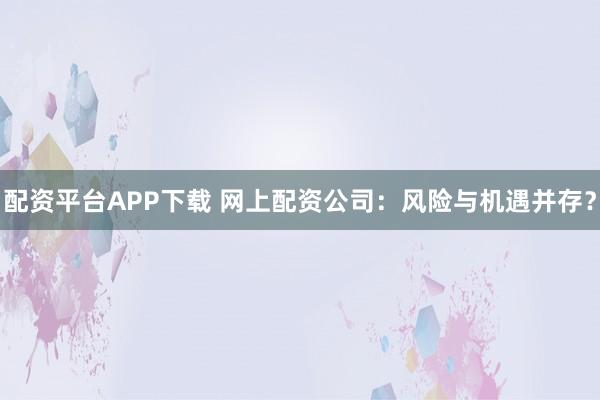 配资平台APP下载 网上配资公司：风险与机遇并存？