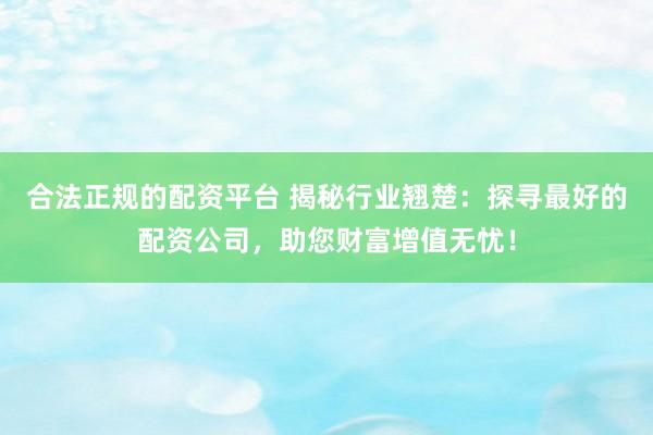 合法正规的配资平台 揭秘行业翘楚：探寻最好的配资公司，助您财富增值无忧！