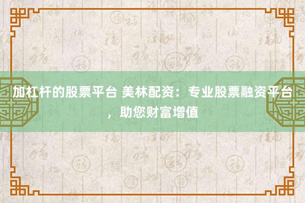 加杠杆的股票平台 美林配资：专业股票融资平台，助您财富增值