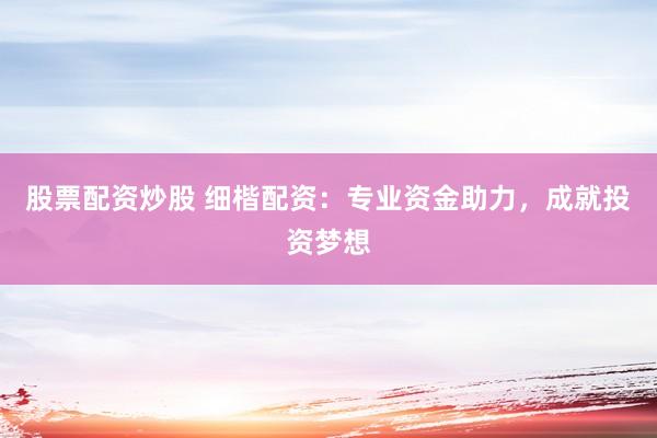 股票配资炒股 细楷配资：专业资金助力，成就投资梦想