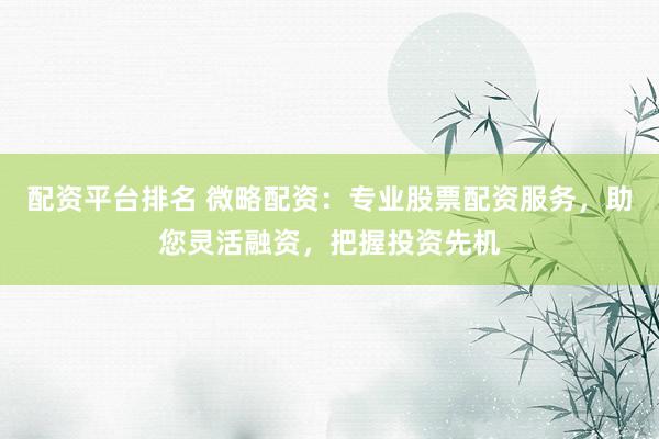 配资平台排名 微略配资：专业股票配资服务，助您灵活融资，把握投资先机