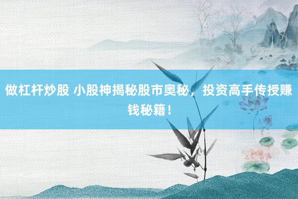 做杠杆炒股 小股神揭秘股市奥秘，投资高手传授赚钱秘籍！