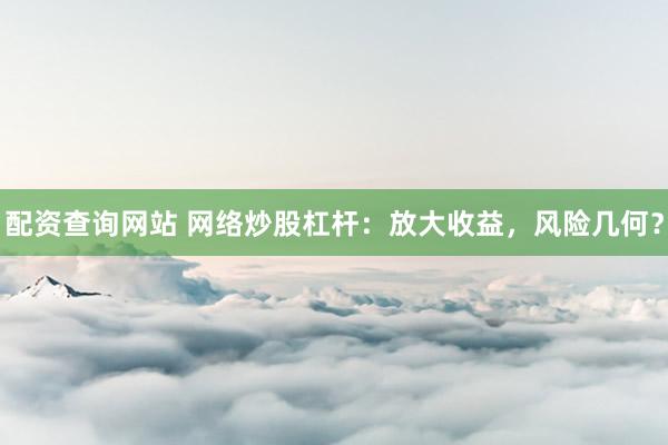 配资查询网站 网络炒股杠杆：放大收益，风险几何？