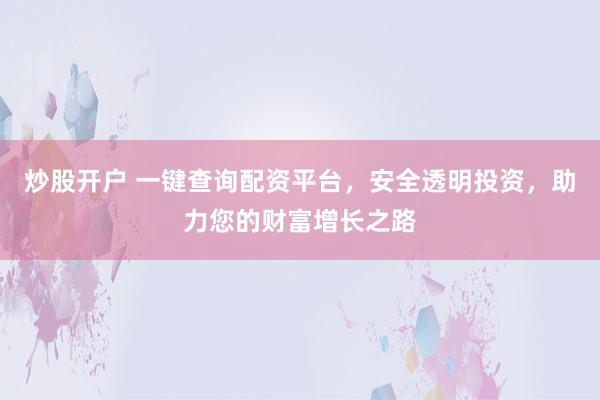 炒股开户 一键查询配资平台，安全透明投资，助力您的财富增长之路